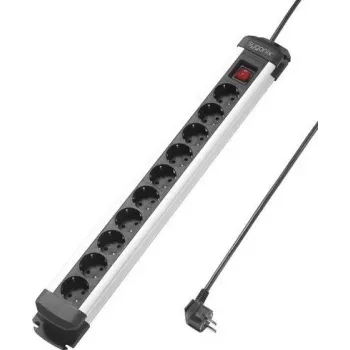 Sygonix SY-4538266 pagarinātājs ar 10 kontaktligzdām un slēdžiem, 1,5 m kabelis, melns/sudraba