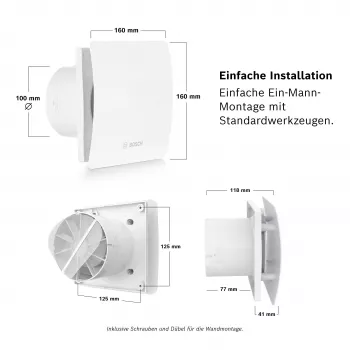 BOSCH F1500 DH 100 vannas istabas izplūdes ventilators ar izslēgšanās taimeri DN 100 7738335626