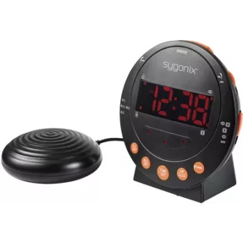 Sygonix SY-5266562 elektroniskais modinātājpulkstenis, melns, ar fluorescējošu displeju