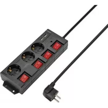 Sygonix RF-4737788 pagarinātājs ar slēdzi, 6 Schuko kontaktligzdas, 1,5 m kabelis, melns
