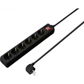 Sygonix SY-4891002 Schuko kontaktligzdu sadalītājs ar slēdzi, melns, 1 ligzda, 1,5 m kabelis