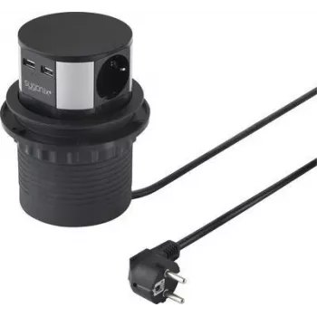 SYGONIX SY-4780156 barošanas bloku tornis ar 8 AC rozetēm, 2 USB-A un 1 USB-C, 1,5 m kabelis, melns/sudraba