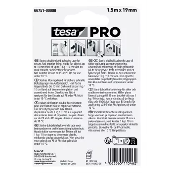 tesa Mounting PRO Outdoor 66751-00000-00 caurspīdīga montāžas lente 1,5 m x 19 mm