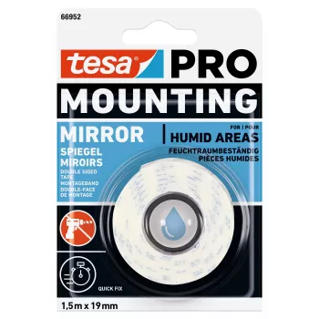 tesa Mounting PRO spoguļu montāžas lente, balta, 1,5 m x 19 mm, 66952-00000-00