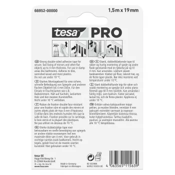 tesa Mounting PRO spoguļu montāžas lente, balta, 1,5 m x 19 mm, 66952-00000-00