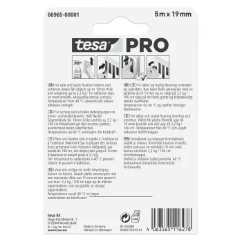 tesa Mounting PRO caurspīdīga abpusēja akrila putu montāžas lente 66965-00001-00, 5 m x 19 mm, iztur līdz 10 kg/m, UV un mitruma izturīga, iekštelpu un āra lietošanai