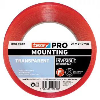 tesa Mounting PRO caurspīdīga montāžas lente 25 m x 19 mm 66965-00002-00
