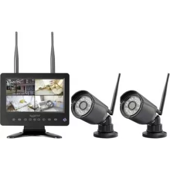 Sygonix bezvadu novērošanas kameru komplekts ar 2 kamerām, 1280 x 720 pikseļi, 2,4 GHz, 7 collu monitors, IP66, nakts redzamība, divvirzienu audio, MicroSD līdz 128 GB SY-6330454
