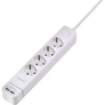 Sygonix SY-4535058 6 vietu pagarinātājs ar apgaismotu galveno slēdzi, 1,5 m kabelis, balts