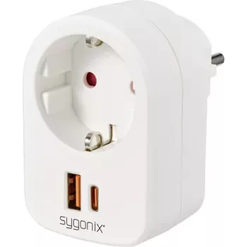 Sygonix SY-6713236 kontaktligzdas adapteris ar 2 USB portiem, Type F, 3680 W, balts