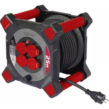 Sygonix SY-10236123 kabeļa spole 25m 4 kontaktligzdas Schuko melna