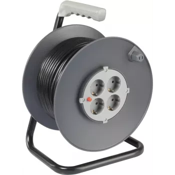 Sygonix SY-5655926 kabeļa spole 25 m, melna, Schuko kontaktdakša, 4 kontaktligzdas, termiskā aizsardzība