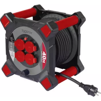 Sygonix SY-10236126 kabeļa tītis 25m H05VV-F 3G1.5 ar 4 Schuko kontaktligzdām un termisko aizsardzību, melns