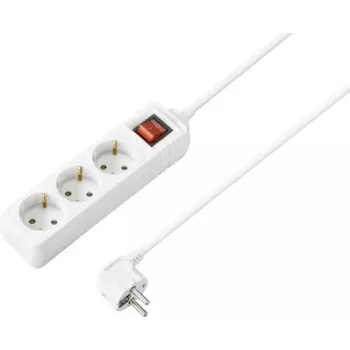 Sygonix SY-4890990 pagarinātājs ar slēdzi, balts Schuko, 3 ligzdas, 1,5 m