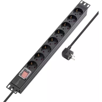 Sygonix SY-5799002 19 collu 8 kontaktligzdu Schuko rackmontāžas pagarinātājs, 1U, melns