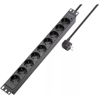 Sygonix SY-5799004 19 collu 9 ligzdu statīva barošanas bloks, Schuko, 2 m kabelis, melns