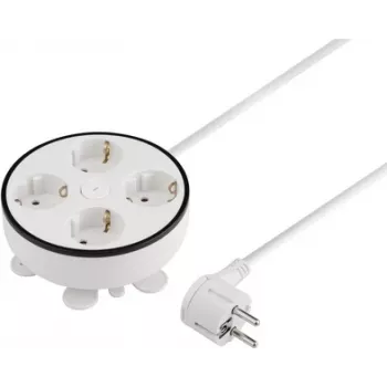 Sygonix SY-5806892 kabeļa spole 1,5 m balta 4 ligzdas Schuko 3680 W ar galveno slēdzi