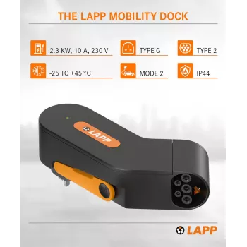 LAPP MOBILITY Mobility Dock elektromobiļu lādētājs Type 2 uz CEE 32A 7,4 kW Mode 2, 5 m kabelis 65416