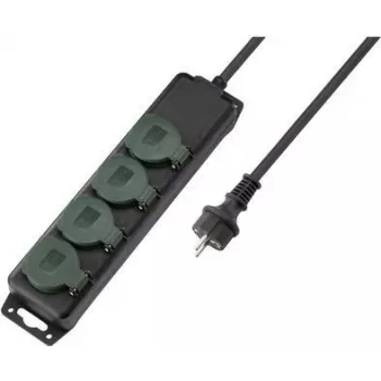 SYGONIX SY-5145340 pagarinātājs bez slēdža, 3 Schuko kontaktligzdas, 1,5 m kabelis, melns/zaļš