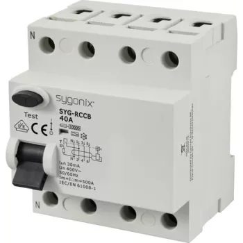 Sygonix SY-6438018 Diferenciālās strāvas aizsardzības automāts (RCCB) 4-poliem A tipa 40A 30mA 10kA 400V AC