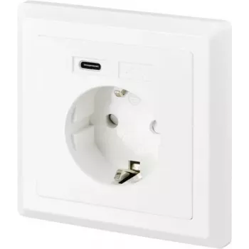 SYGONIX SY-5238674 Iebūvējama sienas kontaktligzda ar 2 USB-A portiem, Schuko, balta