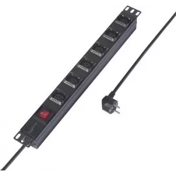 Sygonix SY-6736982 19 collu 6 ligzdu Schuko PDU pagarinātājs, 1U statīva montāža, 2m kabelis, melns