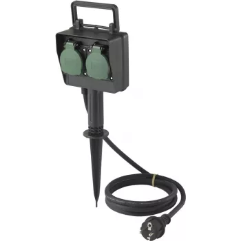 Sygonix SY-5231004 āra kontaktligzda ar 2 ligzdām, melna/zaļa, IP44, 16A, 230V