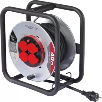 Sygonix SY-10236120 kabeļa tītis melns ar Schuko kontaktdakšu 25 m 4 kontaktligzdas