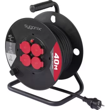Sygonix SY-10236132 kabeļa tītis 25 m H05VV-F 3G1.5 ar 4 Schuko ligzdām, melns