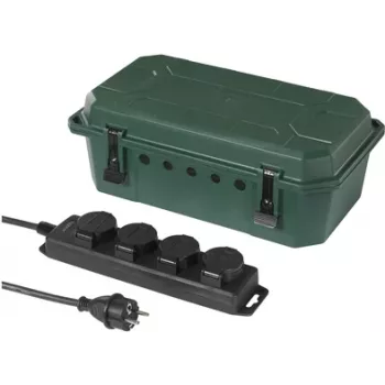 Sygonix SY-5598168 4 vietu pagarinātājs, zīda matēts zaļš/melns, paaugstināta aizsardzība pret pieskaršanos, 16 A, 3680 W, 230 V, Schuko