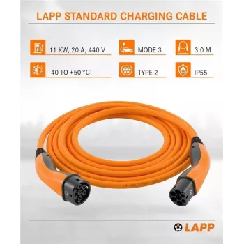 LAPP Type 2 elektromobiļa uzlādes kabelis 11 kW 3 m oranžs 75743