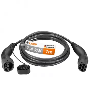 LAPP MOBILITY Type 2 elektromobiļa uzlādes kabelis, 7,4 kW, 7 m, melns 61783