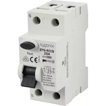 Sygonix SY-6438014 Diferenciālās aizsardzības automāts 1P+N 25A 30mA A tips 230V AC 10kA