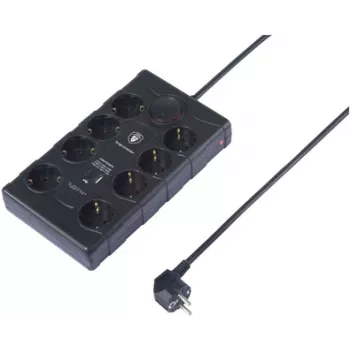 Sygonix SY-4751202 8 vietu sadalītājs ar pārsprieguma aizsardzību, melns, 1,5 m