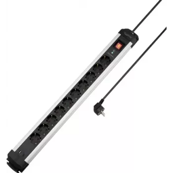 Sygonix SY-6807136 10 vietu pārsprieguma aizsardzības pagarinātājs, Schuko, 1,5 m kabelis, melns/sudraba