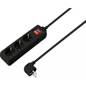 Sygonix SY-7042482 3 vietu pagarinātājs ar slēdzi, melns, 1,5 m