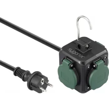 Sygonix SY-6903362 kontaktligzdu pagarinātājs kubā ar 4 kontaktligzdām un 2 USB portiem, melns/zaļš