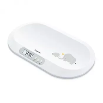 Beurer BY90 viedie mazuļa svari ar Bluetooth, 20 kg ietilpība, 5 g precizitāte, izliekta svēršanas virsma, LCD displejs, balti