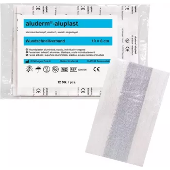SÖHNGEN aluderm®-aluplast elastīgais brūču pārsēju plāksteris rullī, 6 cm x 1 m, sterils, atsevišķi aizzīmogotas sekcijas