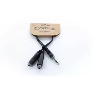 Cordial 14882 6,3 mm stereo jack Y-adaptera kabelis, 1x vīrišķais uz 2x sievišķajiem, 0,3 m, melns PVC