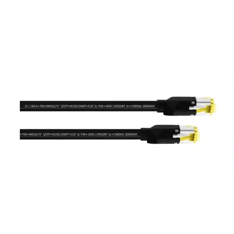 Cordial 15537 CAT 5e S/UTP komutācijas kabelis, RJ45, 3 m, melns PUR apvalks