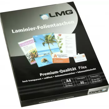 LMG A4 spīdīgas laminēšanas kabatas 80 mikroni, 100 gab. (LMGA4-80L)