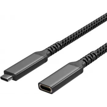 S CONN Flexline USB-C pagarinājuma kabelis, USB-C vīrišķais uz USB-C sievišķo, USB 3.2 Gen 2, 100W PD, 4K@60Hz, tekstila pinums, 1,5m, melns FL31-74006
