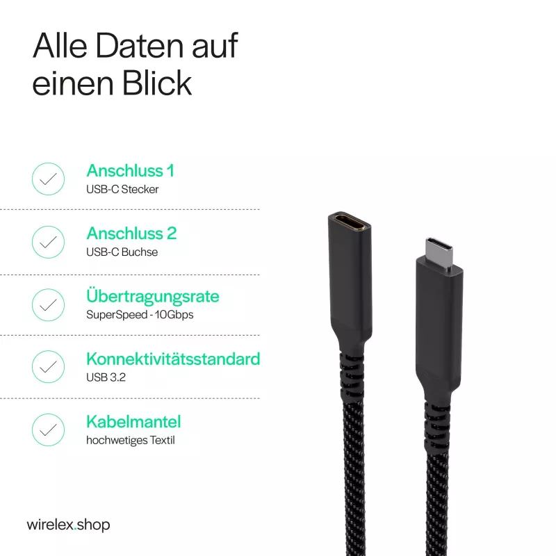 S CONN Flexline USB-C pagarinājuma kabelis, USB-C vīrišķais uz USB-C sievišķo, USB 3.2 Gen 2, 100W PD, 4K@60Hz, tekstila pinums, 1,5m, melns FL31-74006