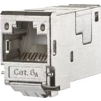METZ CONNECT 130910-I Cat.6A ekranēts RJ45 keystone modulis, bez instrumentiem IDC, 90° kabeļa ievads, 10G, 500MHz, cinka die-cast, sudraba 130910-I-90