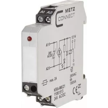METZ CONNECT KRA-M6/21 saskarnes releja modulis, balts, 12-24 V AC ieeja, 250 V AC izeja, DIN sliedes montāža 11061513