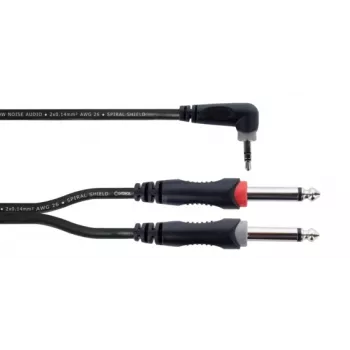 Cordial 14869 Audio Y-Adapter kabelis 3,5mm stereo jack uz 2x 6,3mm mono jack 5m melns