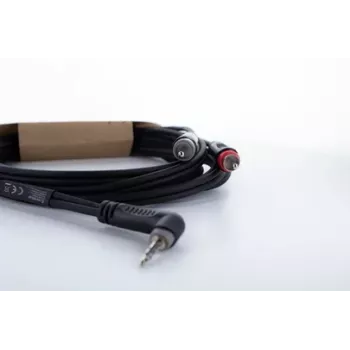 Cordial 14858 3,5mm stereo jack uz 2x RCA phono audio Y-adaptera kabelis, 1m, melns PVC dvīņu kabelis