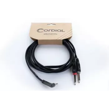 Cordial 14866 audio Y-adaptera kabelis 3,5 mm stereo uz diviem 6,3 mm mono 1 m melns