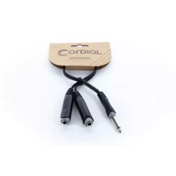 Cordial EY 0.3 PGG Y-adaptera kabelis 1x 6,3mm mono jack spraudnis uz 2x 6,3mm mono jack ligzdām 0,3m melns 14884